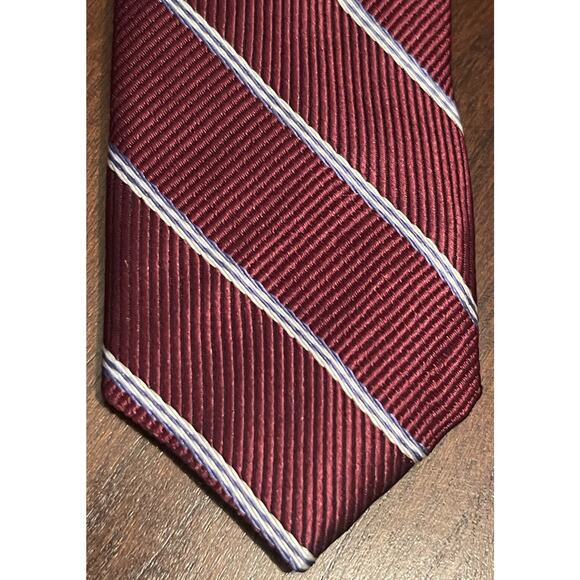 Jos. A. Bank Executive Collection Repp Hand Made Burgundy White Blue 100% Silk - Picture 6 of 9